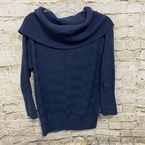 Calvin Klein Navy Blue Merino Wool Alpaca Blend Cowl Neck Sweater